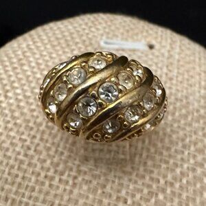 Vintage Gold-Tone Domed Ring With Clear Rhinestones Signed Avon